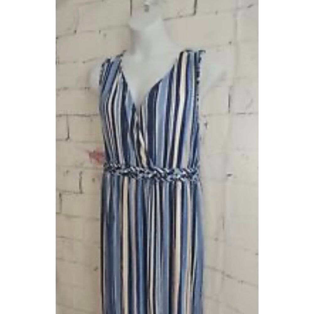 Ronni Nicole blue striped dress with braided belt detail size medium NWT